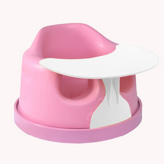 anbebe多功能儿童餐椅便携式婴儿餐桌椅吃饭椅宝宝学坐椅小款餐椅 粉椅+白餐盘+轮盘