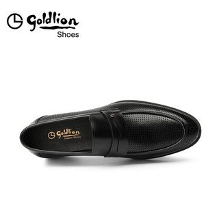 金利来（goldlion）男鞋时尚镂空透气皮鞋冲孔凉鞋耐穿乐福鞋58002008401A-黑色-39码
