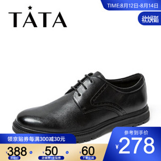 Tata/他她秋专柜同款牛皮革商务德比鞋男单鞋27M20CM9 黑色 39