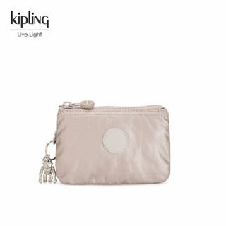 kipling女包包迷你帆布包2020新款休闲手拿包零钱包|CREATIVITY S 金属发光银