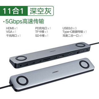 绿联 Type-C扩展坞转HDMI/VGA转接头数据线转换器适用苹果MacBook电脑华为小米笔记本 USB-C多功能11合1拓展坞【5Gbps高速】