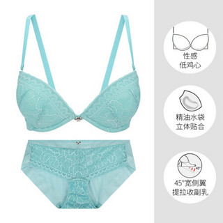 wonderbra 薄荷绿蕾丝清新聚拢舒适女士文胸内衣套装 薄荷色 75A+M