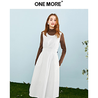 ONE MORE2020夏季新款白色圆领连衣裙韩版气质时尚中长款裙子女装