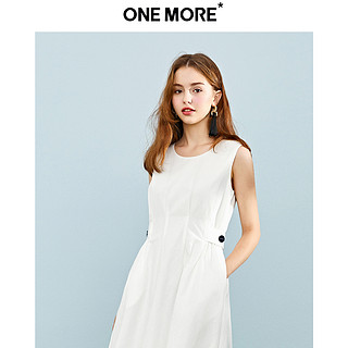 ONE MORE2020夏季新款白色圆领连衣裙韩版气质时尚中长款裙子女装