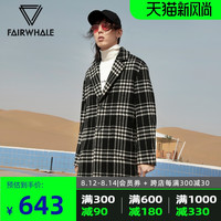 马克华菲毛呢大衣男士秋冬学院韩版ins潮格纹羊毛呢子大衣绒外套