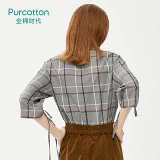 Purcotton/全棉时代女士秋季商场同款新品中袖衬衫英伦格纹上衣