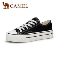 骆驼（CAMEL） 女士 简约百搭纯色圆头系带厚底帆布鞋 A01228634 黑色 40