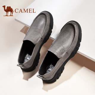 骆驼（CAMEL） 休闲套脚皮鞋圆头舒适通勤商务乐福鞋 A032155510 灰色 39