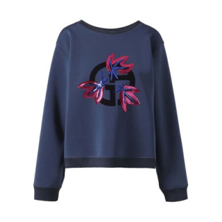 armani阿玛尼女装卫衣圆领树叶亮片植绒徽标混纺42