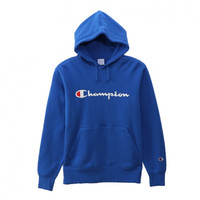 Champion情侣款草字LOGO长袖连帽衫卫衣男女 皇家蓝 L