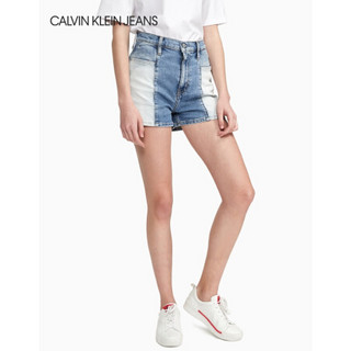 CK JEANS 2020春夏款女装 时尚潮流磨白拼接牛仔短裤J213342 1A4-蓝色 27