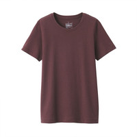 無印良品 MUJI 無印良品 女式 印度棉天竺编织 圆领短袖T恤 深紫红色 S