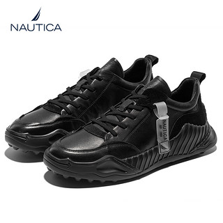 NAUTICA/诺帝卡2020新款黑色手缝真软牛皮男鞋时尚百搭运动休闲鞋