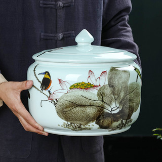 白茶普洱五饼茶叶罐手绘密封茶饼储存罐家用茶缸景德镇茶盒罐创意