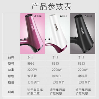 永日（yongri）蓝光炫彩三色可选2200W大功率吹风机家用电吹风恒温专业吹风筒 紫色
