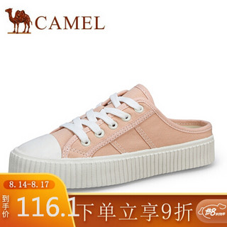 骆驼（CAMEL） 女士 复古港味学生帆布纯色半拖饼干鞋 A01228642 粉色 37