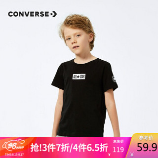 CONVERSE 匡威 官方 童装女童短袖T恤2020夏季新款彩虹字母儿童T恤大小童简约男孩上衣 正黑色-中性 110(5)cm