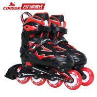 【JOY联名款】美洲狮（COUGAR）溜冰鞋儿童休闲全闪轮滑鞋男女滑冰旱冰鞋 黑红单鞋 S（可调26-30）