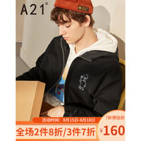 以纯线上品牌A21春季新款2019男装风衣 休闲时尚创意人物图案男士宽松防风上衣F493114002 黑色 180/92A/XL