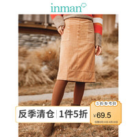 茵曼冬装新款中腰文艺复古休闲气质半身裙中裙女【1884110428】 浅咖色 S