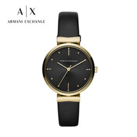 乔治·阿玛尼 GIORGIO ARMANI阿玛尼 ARMANI EXCHANGE女士简约石英黑色皮带腕表 AX5903