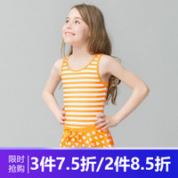 浩沙（hosa） 儿童泳衣女 连体无袖可爱女孩游泳衣 女童裙式甜美泳衣大童 橘红 135-145 （8-10岁）