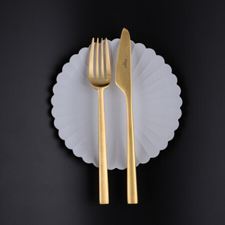 Cutipol官方葡萄牙餐具Rondo金色系列西餐刀叉勺三件套装+礼盒 18-10不锈钢 家用 送礼 正餐叉