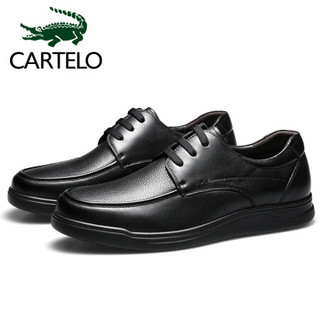 卡帝乐鳄鱼 CARTELO  男士英伦商务系带舒适休闲皮鞋 6940 黑色 41