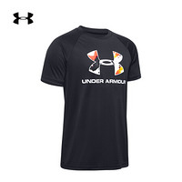 安德玛官方UA Upstream Camo男童运动短袖T恤Under Armour1355220 黑色001 童L