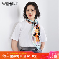 万事利真丝丝巾桑蚕丝时尚双面印花中方巾 童趣 蓝色 63*63cm