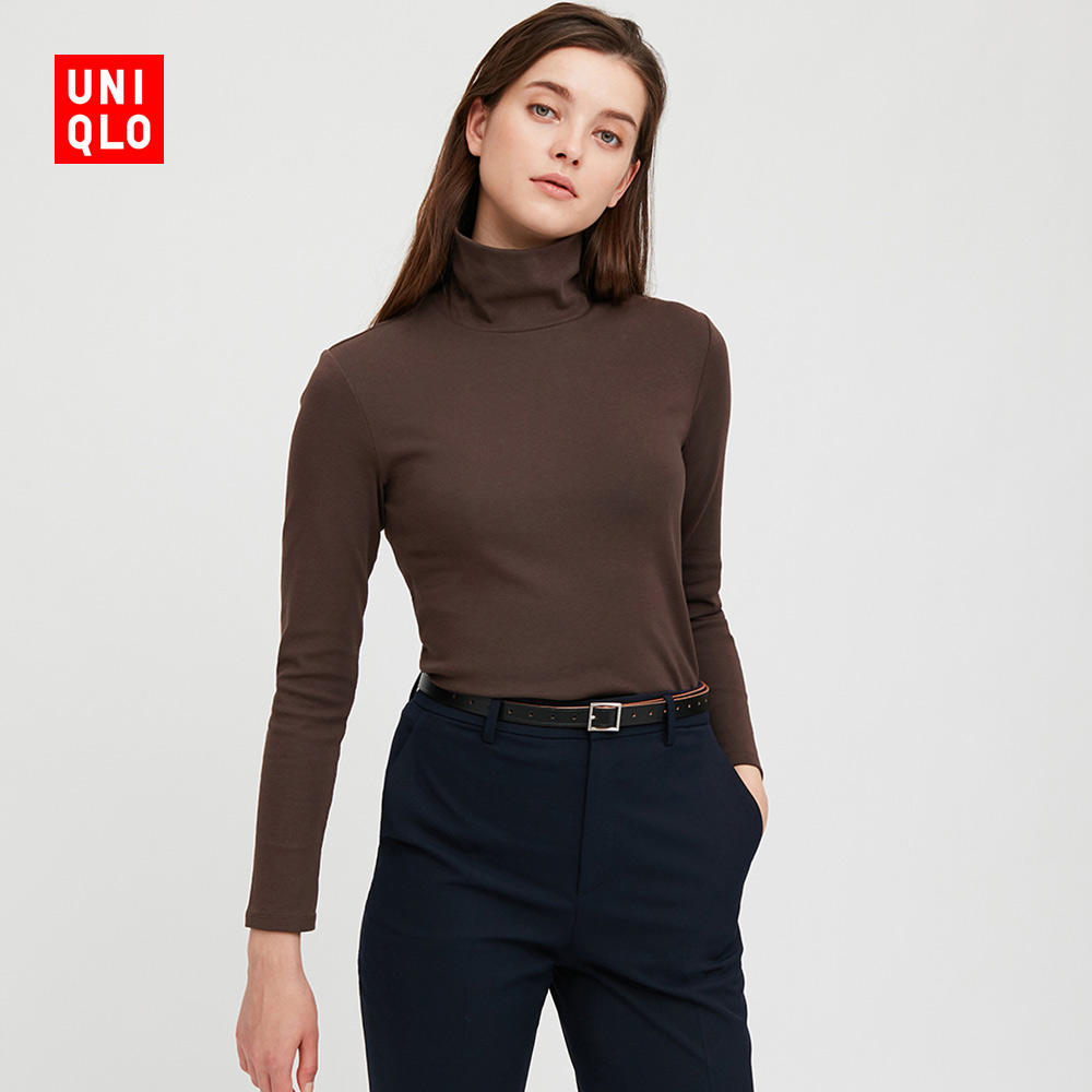 优衣库 女装 弹力棉质两翻领t恤(长袖) 428311 uniqlo