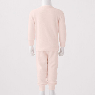 无印良品 MUJI 婴儿 无侧缝起绒编织 方便穿脱睡衣 睡衣套装 家居服 粉红色 100-110