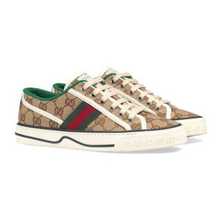 GUCCI 古驰 Tennis 1977系列 男士低帮帆布鞋 606111 HVK20 9766 米色/乌木色 44