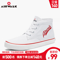 Airwalk男鞋高帮帆布鞋2020秋季新款小白鞋潮流百搭舒适韩版运动休闲鞋 白色 42