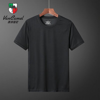 西域骆驼(VANCAMEL)短袖T恤男速干衣夏季新品户外运动速干衣透气吸汗男装跑步半袖上衣 黑色 4XL(160-180斤)