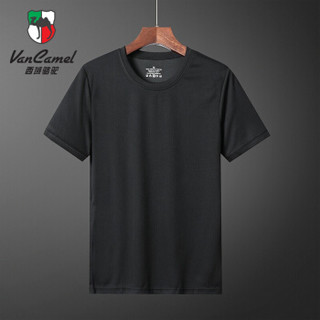 西域骆驼（VANCAMEL）短袖T恤男速干衣夏季新品户外运动速干衣透气吸汗男装跑步半袖上衣 黑色 4XL(160-180斤)