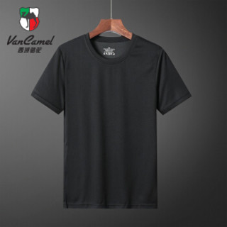 西域骆驼（VANCAMEL）短袖T恤男速干衣夏季新品户外运动速干衣透气吸汗男装跑步半袖上衣 黑色 4XL(160-180斤)
