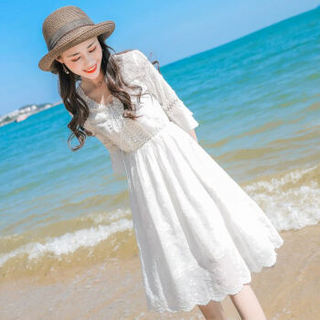 度假长裙沙滩裙女夏2020新款雪纺连衣裙海边裙 XL 白色