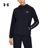 安德玛官方UA Woven女子运动拉链连帽外套Under Armour1351794 黑色001 S