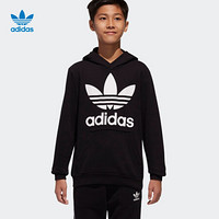 阿迪达斯官方 adidas 三叶草 J TRF HOODIE 大童卫衣CD6499 黑/白 164CM