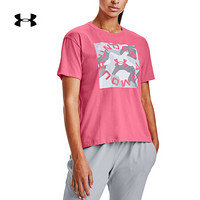 安德玛官方UA Camo Graphic女子运动短袖T恤Under Armour1358658 粉红色668 L