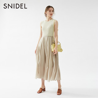 SNIDEL2020春夏新品甜美仙女糖果色针织拼接雪纺连衣裙SWNO202023 薄荷绿  1