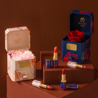 商品thebeast/野兽派精选礼物玫瑰永生花口红礼盒(2支装)丝绒唇膏