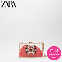 ZARA 新款 女包 橙色仿珠宝细节盒式斜挎包 16703510070