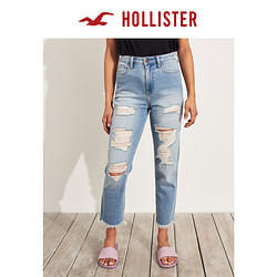 Hollister春季复古弹力修身高腰破洞牛仔裤 女 100943-1