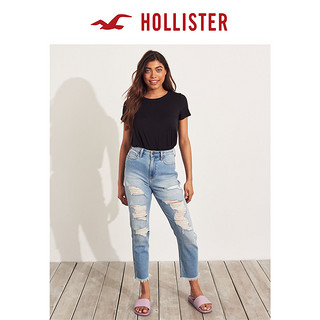 Hollister春季复古弹力修身高腰破洞牛仔裤 女 100943-1