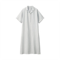 無印良品 MUJI 無印良品  女式 法国亚麻水洗 五分袖开襟连衣裙 银灰色 XS-S