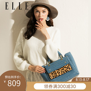 ELLE女包新款70627时尚大容量豹纹鳄鱼纹单肩包斜挎包手提包女