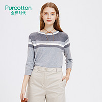 Purcotton/全棉时代2019夏季新品女士短袖棉T恤撞色条纹修身上衣