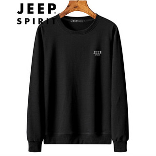 吉普 JEEP 男士2020秋季时尚圆领长袖卫衣潮流休闲男装T恤衫 WY1848888 黑色 M